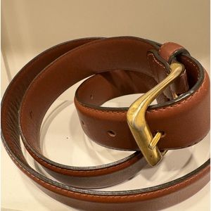 Zegna Brown Leather Belt Gold Buckle